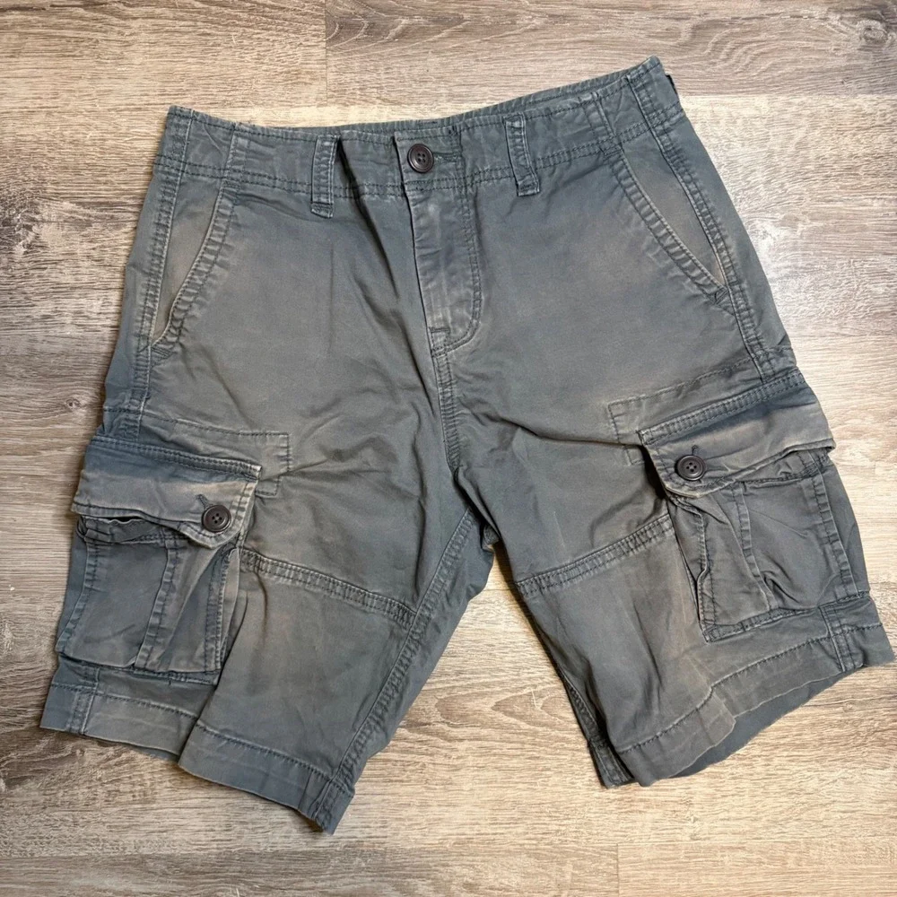 Y2K Aeropostale Mens Cargo Shorts Size 28 Charcoal Gray Faded Cotton Utility
